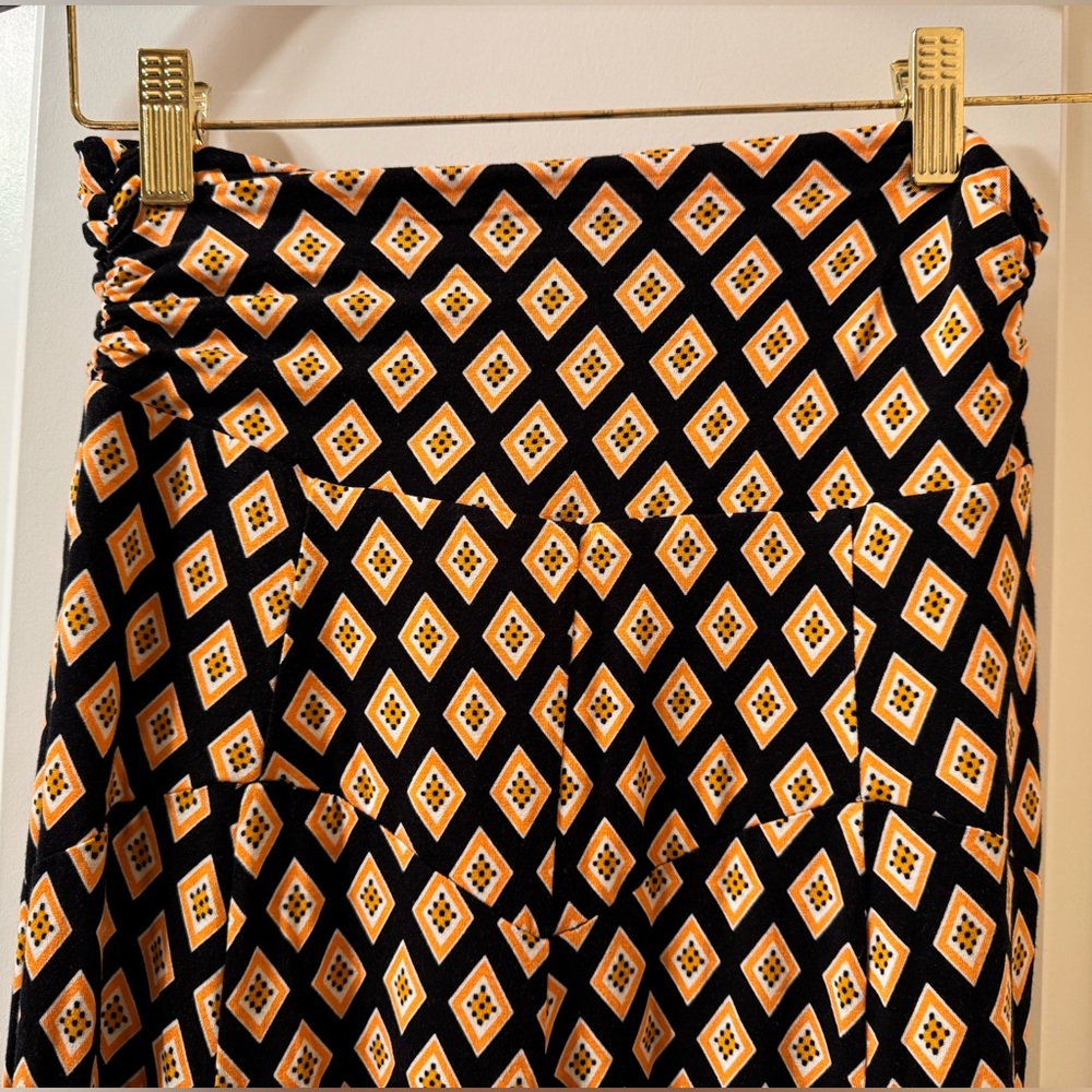 Anthropologie Maxi Skirt Black Motif (Orange/White) Long Flowy Skirt Size XS - Picture 9 of 16